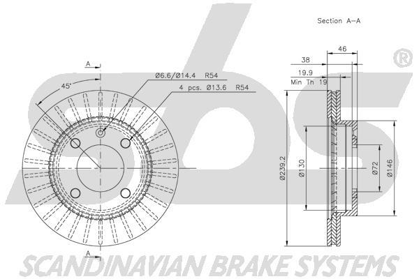 SBS 1815202525 Front brake disc ventilated 1815202525
