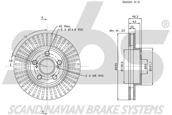 SBS 1815314572 Front brake disc ventilated 1815314572