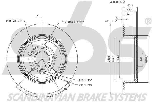 SBS 1815314574 Rear brake disc, non-ventilated 1815314574
