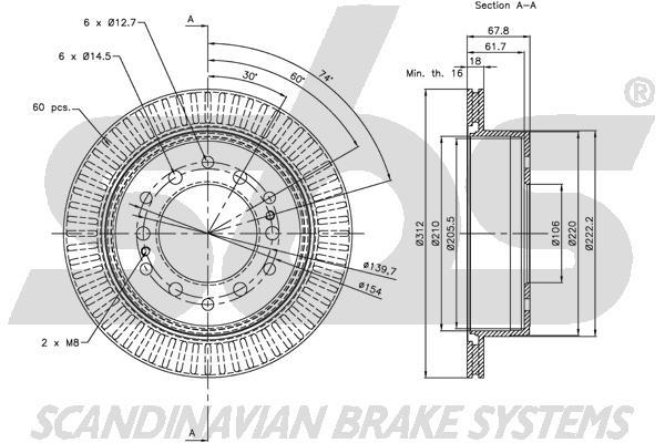 SBS 1815314575 Rear ventilated brake disc 1815314575