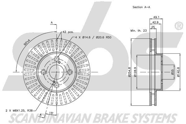 SBS 1815314582 Front brake disc ventilated 1815314582
