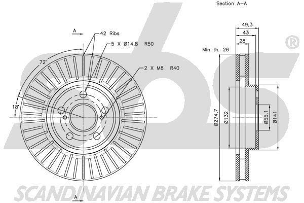SBS 1815314586 Front brake disc ventilated 1815314586