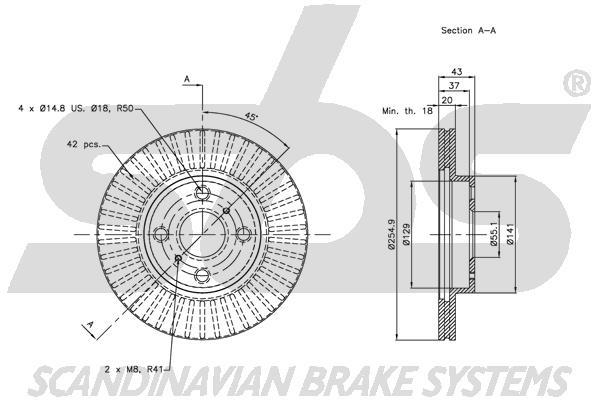 SBS 1815314588 Front brake disc ventilated 1815314588