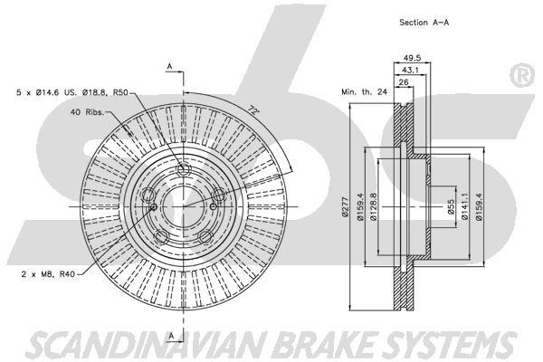SBS 1815314590 Front brake disc ventilated 1815314590