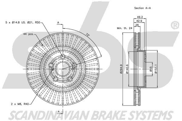 SBS 1815314591 Front brake disc ventilated 1815314591