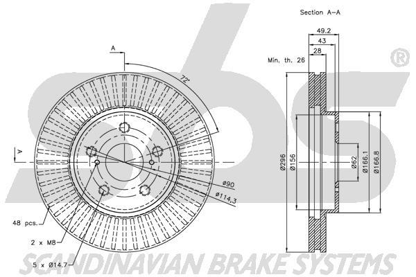 SBS 1815314592 Front brake disc ventilated 1815314592