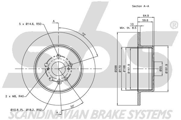 SBS 1815314594 Rear brake disc, non-ventilated 1815314594