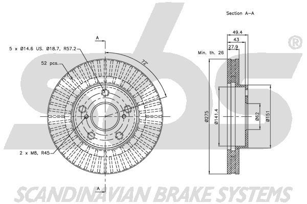 SBS 1815314596 Front brake disc ventilated 1815314596