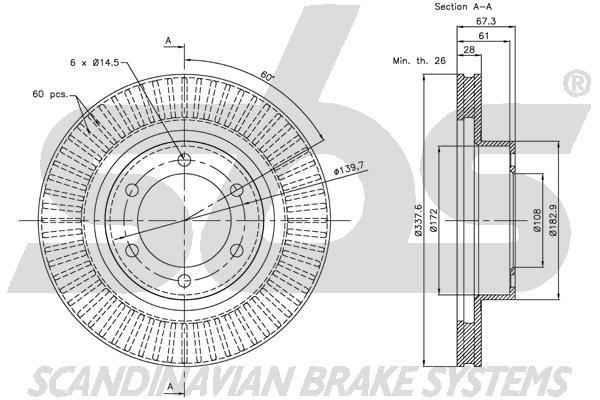 SBS 1815314598 Front brake disc ventilated 1815314598