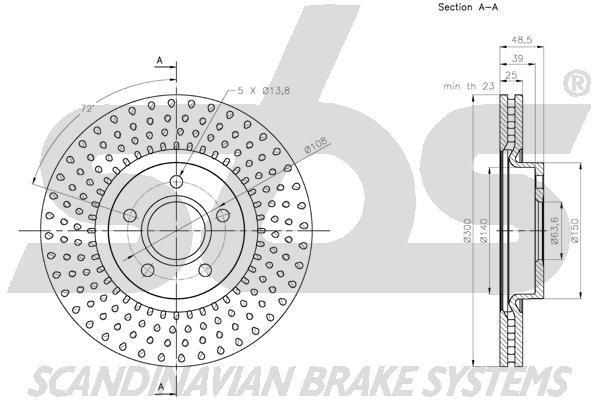 SBS 1815314864 Front brake disc ventilated 1815314864