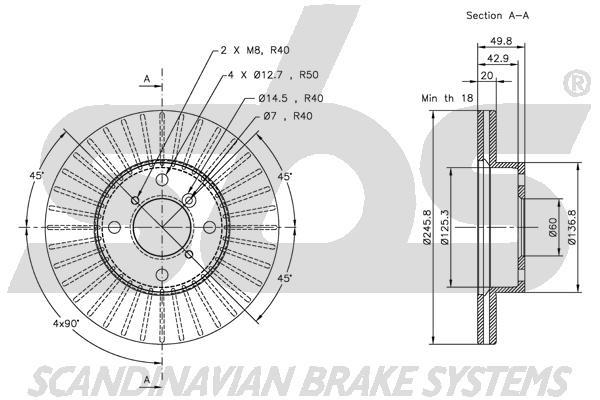 SBS 1815315208 Front brake disc ventilated 1815315208