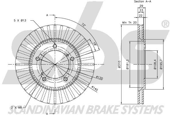 SBS 1815315210 Front brake disc ventilated 1815315210