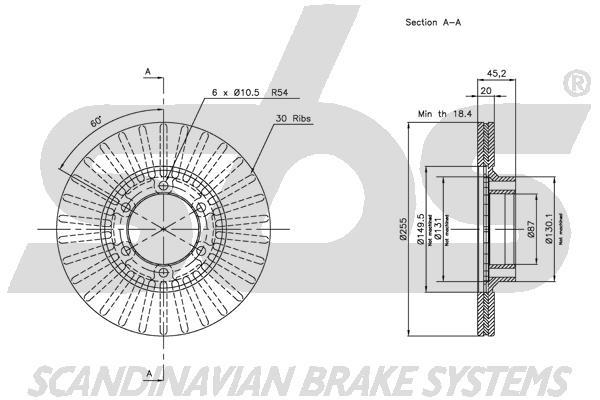 SBS 1815203003 Front brake disc ventilated 1815203003