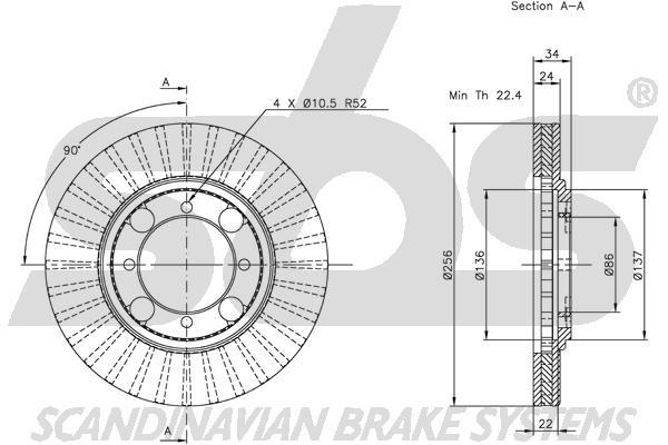 SBS 1815203012 Front brake disc ventilated 1815203012