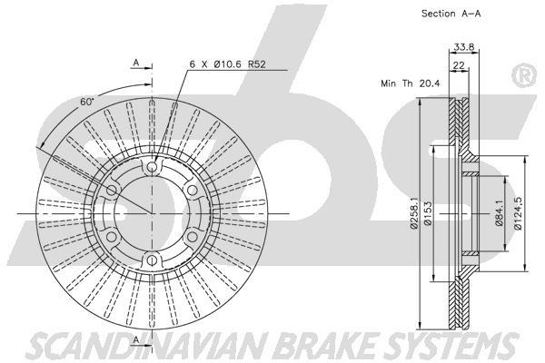 SBS 1815203026 Front brake disc ventilated 1815203026