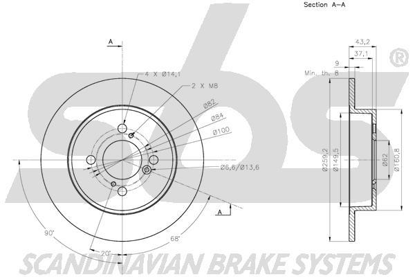 SBS 1815315225 Rear brake disc, non-ventilated 1815315225