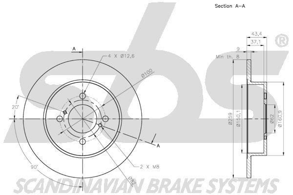 SBS 1815315229 Rear brake disc, non-ventilated 1815315229