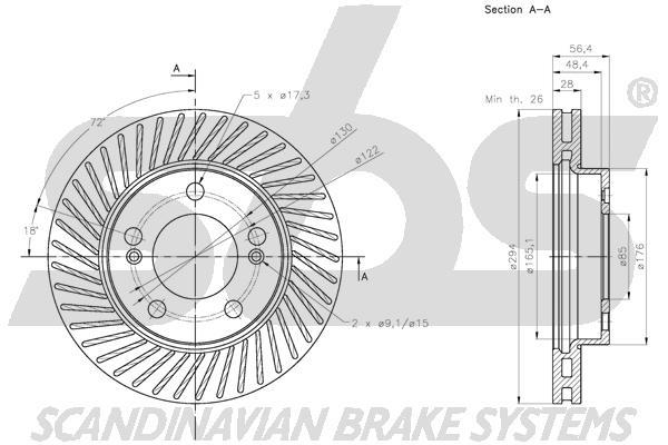 SBS 1815315703 Front brake disc ventilated 1815315703