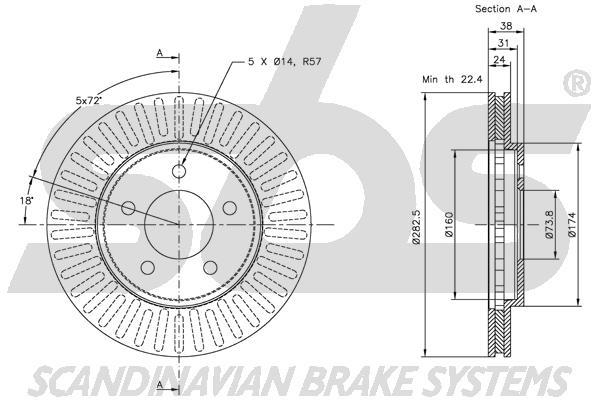 SBS 1815319301 Front brake disc ventilated 1815319301