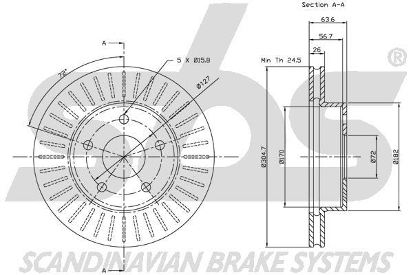 SBS 1815319303 Front brake disc ventilated 1815319303