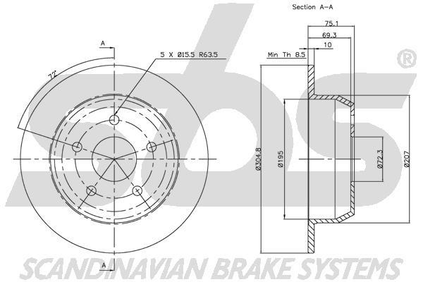 SBS 1815319304 Rear brake disc, non-ventilated 1815319304