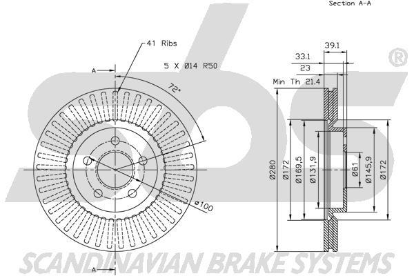 SBS 1815319305 Front brake disc ventilated 1815319305