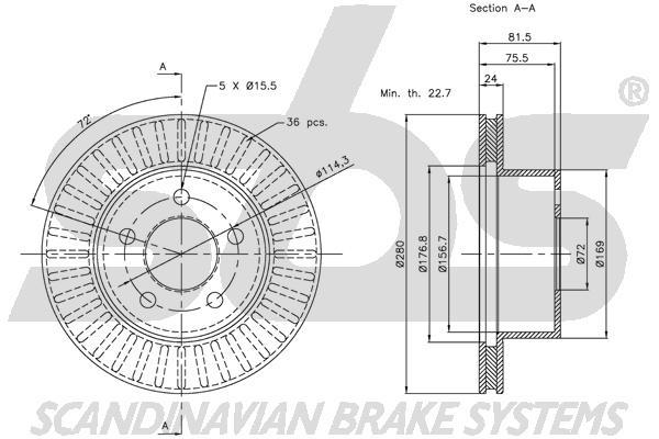 SBS 1815319306 Front brake disc ventilated 1815319306