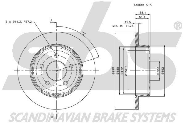 SBS 1815319311 Rear brake disc, non-ventilated 1815319311