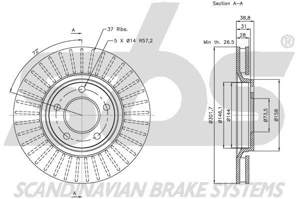 SBS 1815319312 Front brake disc ventilated 1815319312