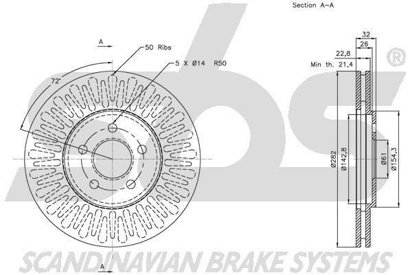 SBS 1815319315 Front brake disc ventilated 1815319315