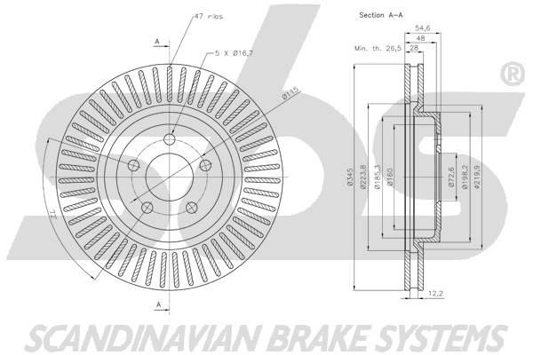 SBS 1815319319 Front brake disc ventilated 1815319319