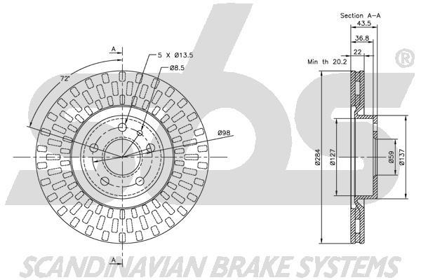 SBS 1815319925 Front brake disc ventilated 1815319925