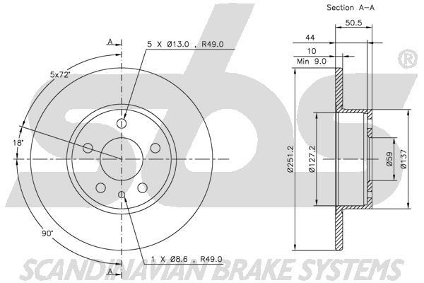 SBS 1815319926 Rear brake disc, non-ventilated 1815319926