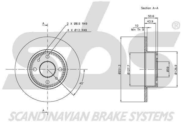 SBS 1815319928 Rear brake disc, non-ventilated 1815319928