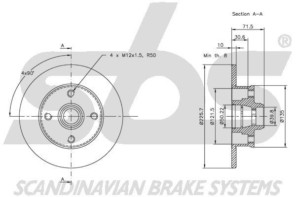 SBS 1815319935 Rear brake disc, non-ventilated 1815319935