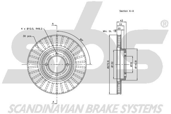 SBS 1815203713 Front brake disc ventilated 1815203713
