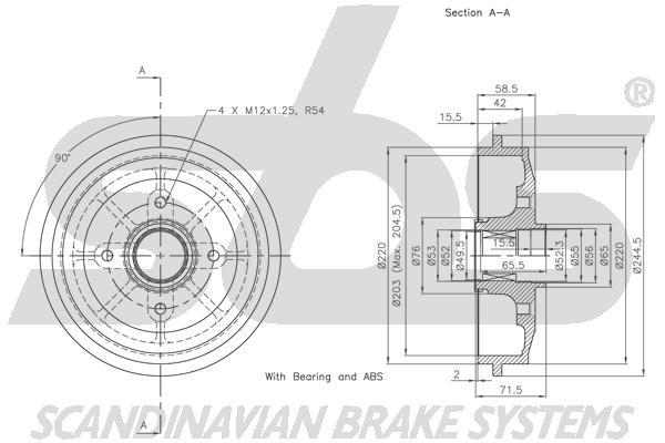 SBS 1825251915 Brake drum with wheel bearing, assy 1825251915