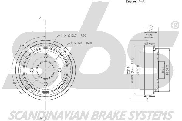 SBS 1825252209 Rear brake drum 1825252209