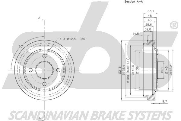 SBS 1825252210 Rear brake drum 1825252210