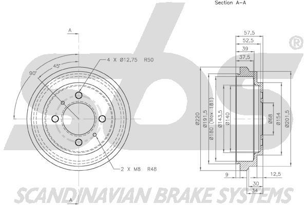 SBS 1825252214 Rear brake drum 1825252214