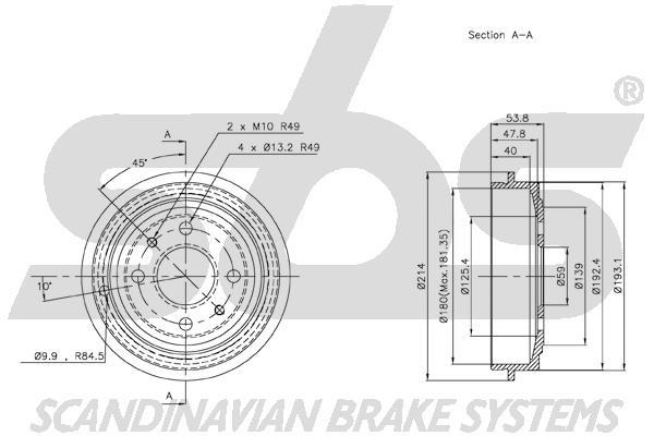 SBS 1825252309 Rear brake drum 1825252309