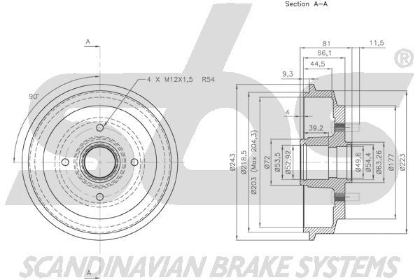 SBS 1825252535 Rear brake drum 1825252535