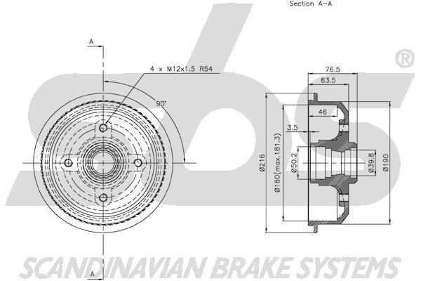 SBS 1825252538 Brake drum with wheel bearing, assy 1825252538