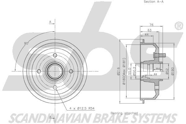 SBS 1825252539 Brake drum with wheel bearing, assy 1825252539