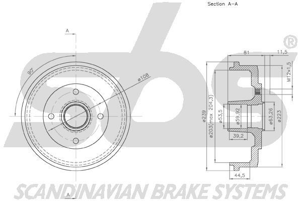 SBS 1825252544 Rear brake drum 1825252544