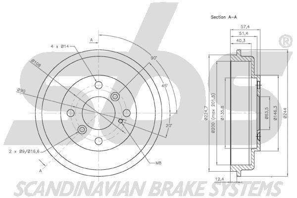 SBS 1825252547 Rear brake drum 1825252547