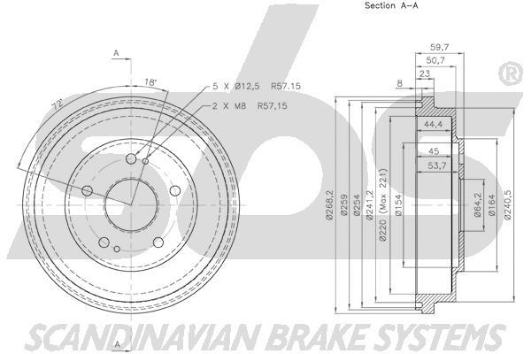 SBS 1825252606 Rear brake drum 1825252606