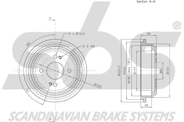 SBS 1825252608 Rear brake drum 1825252608