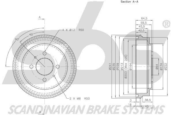 SBS 1825253006 Rear brake drum 1825253006
