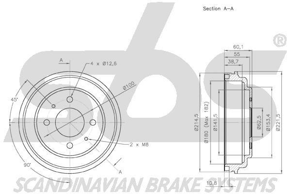 SBS 1825253415 Rear brake drum 1825253415